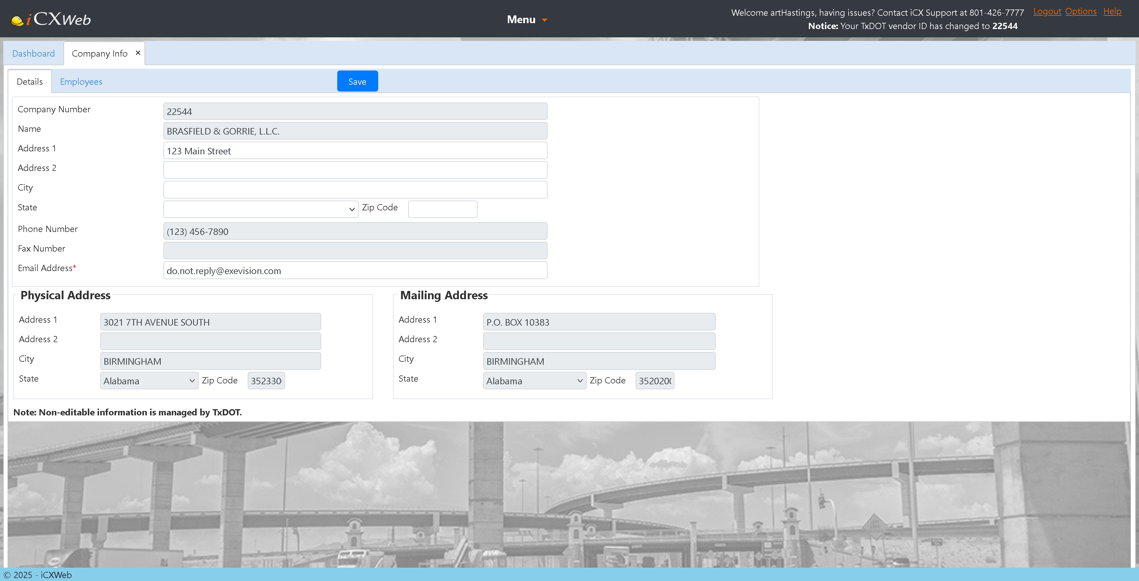 Company Info Window